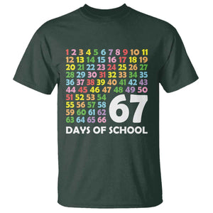 67 Days of School T Shirt Colorful Countdown Grid Milestone Classroom Fun TS02 Dark Forest Green Print Your Wear