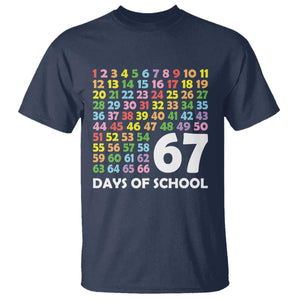 67 Days of School T Shirt Colorful Countdown Grid Milestone Classroom Fun TS02 Navy Print Your Wear