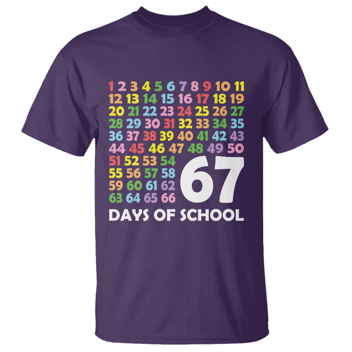 67 Days of School T Shirt Colorful Countdown Grid Milestone Classroom Fun TS02 Purple Print Your Wear