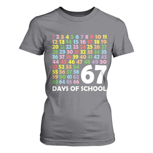 67 Days of School T Shirt For Women Colorful Countdown Grid Milestone Classroom Fun TS02 Charcoal Print Your Wear