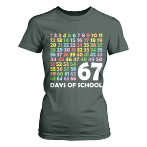 67 Days of School T Shirt For Women Colorful Countdown Grid Milestone Classroom Fun TS02 Dark Forest Green Print Your Wear