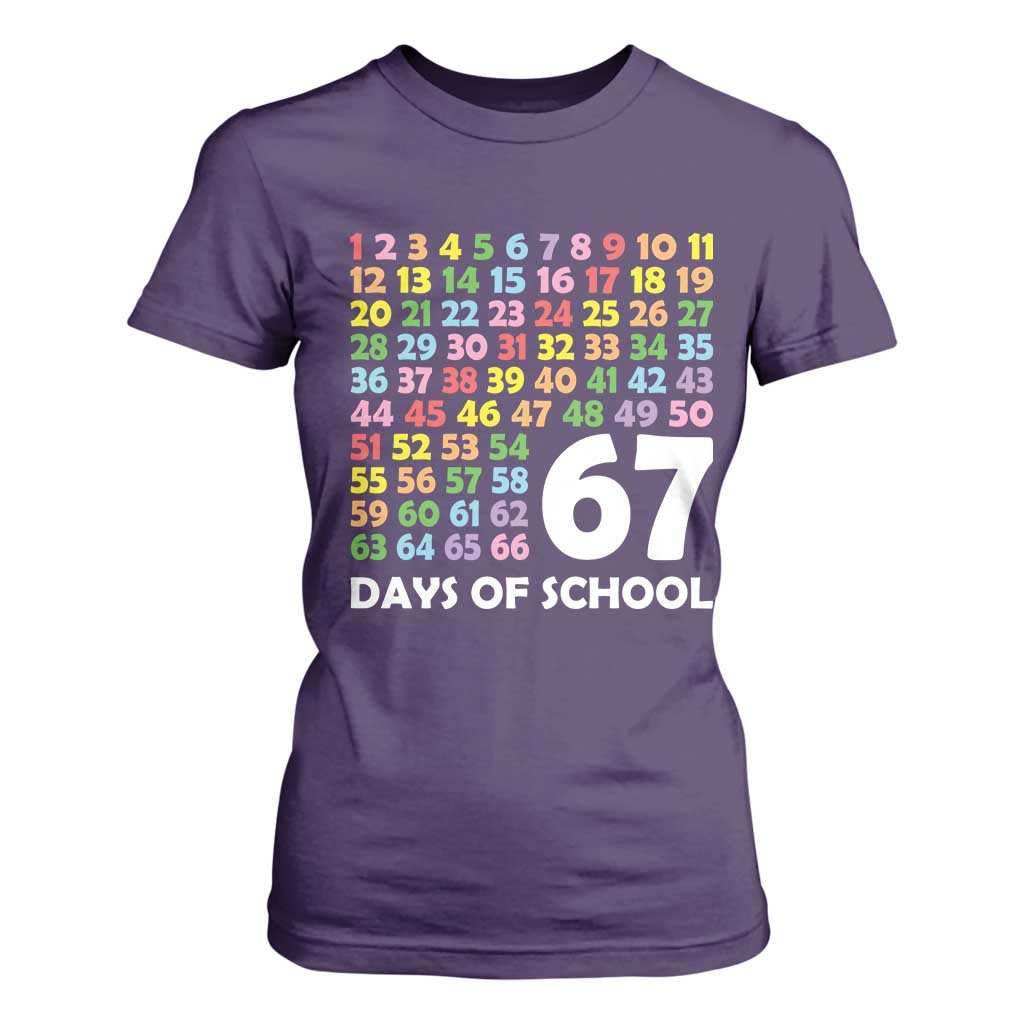 67 Days of School T Shirt For Women Colorful Countdown Grid Milestone Classroom Fun TS02 Purple Print Your Wear