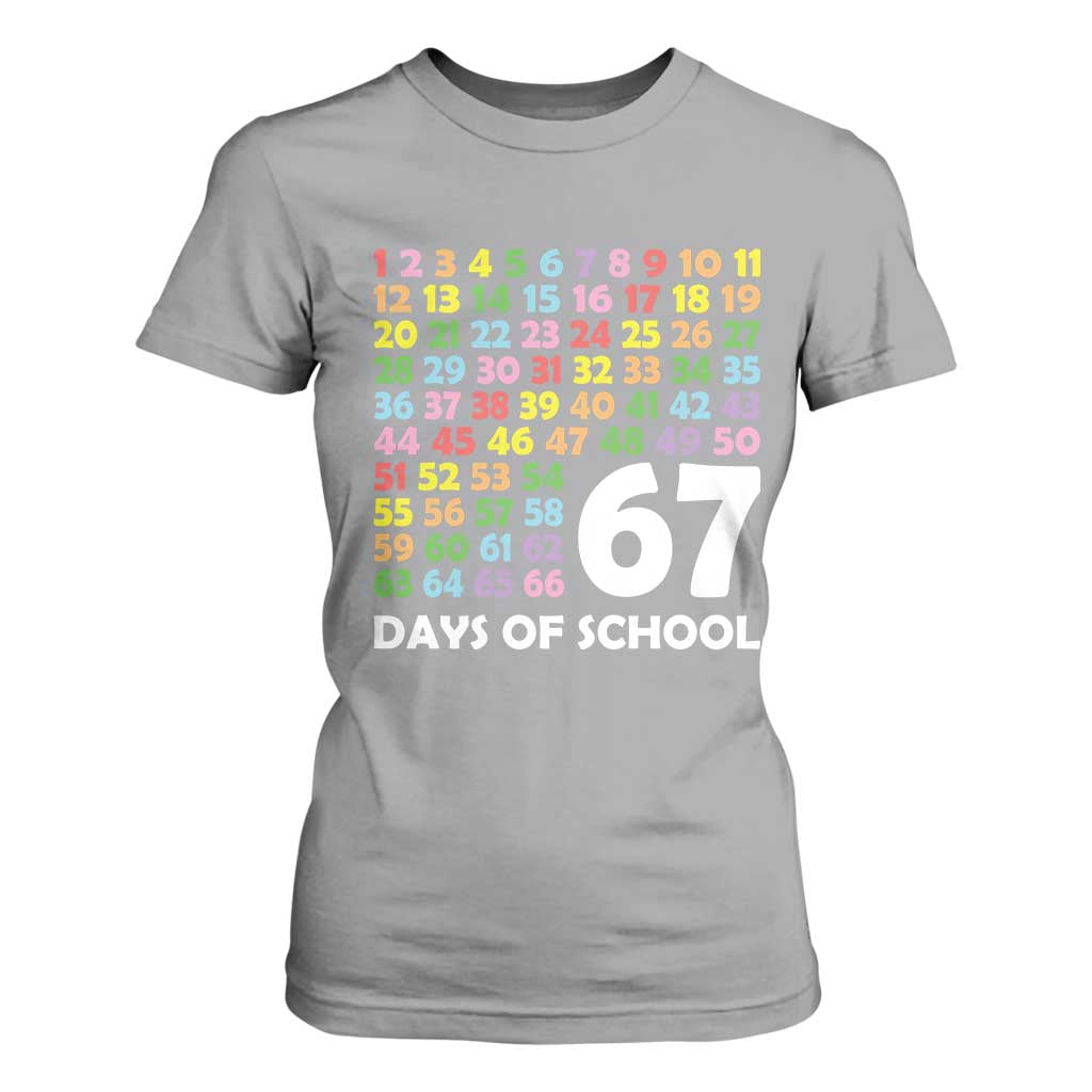 67 Days of School T Shirt For Women Colorful Countdown Grid Milestone Classroom Fun TS02 Sport Gray Print Your Wear