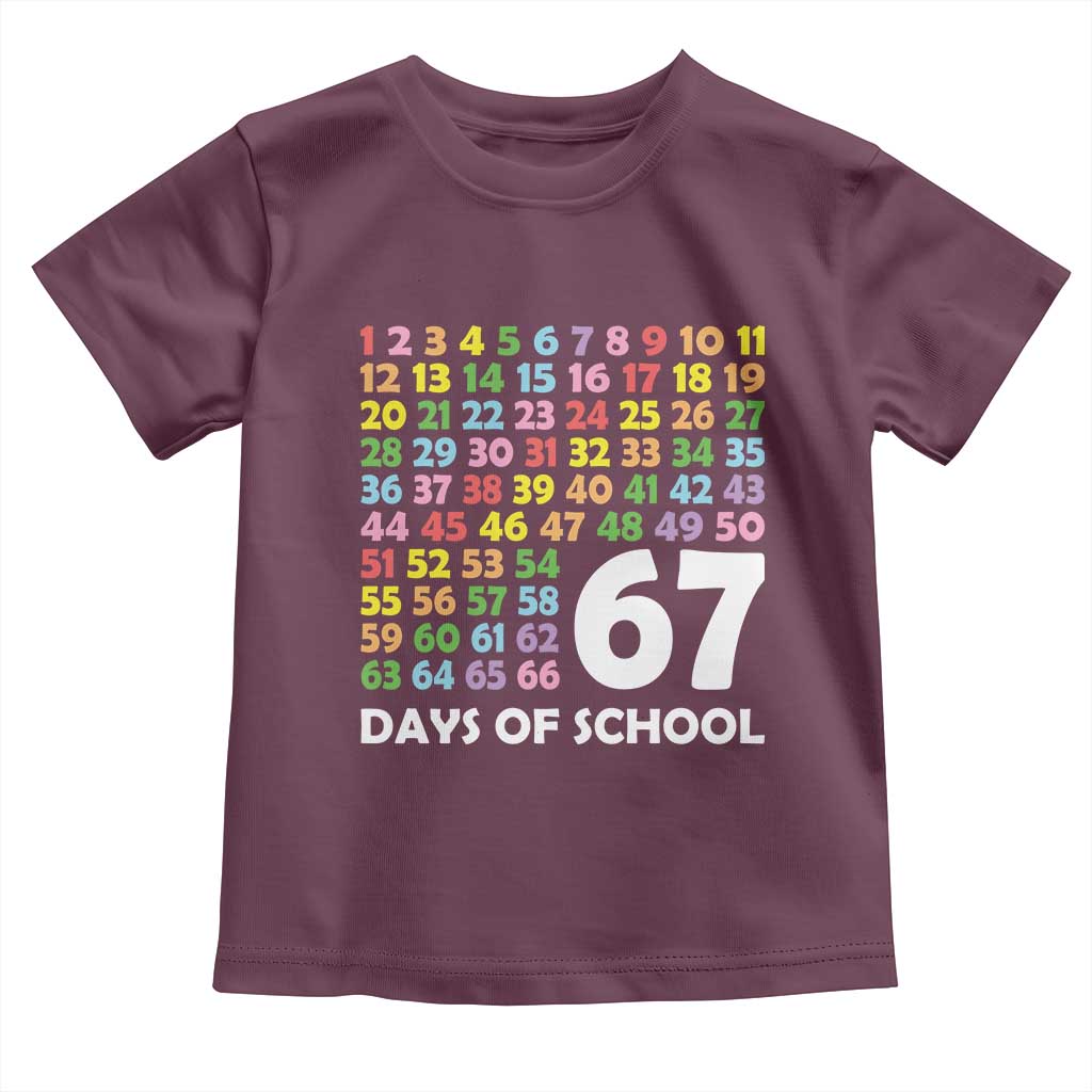 67 Days of School Toddler T Shirt Colorful Countdown Grid Milestone Classroom Fun TS02 Maroon Print Your Wear