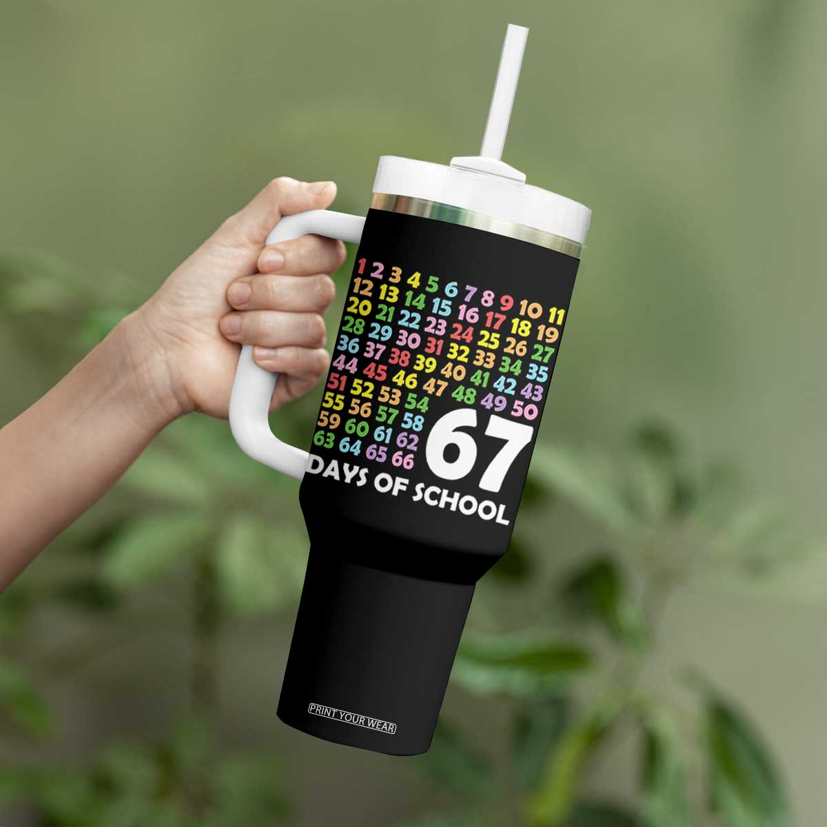 67 Days of School Tumbler With Handle Colorful Countdown Grid Milestone Classroom Fun TS02 Print Your Wear