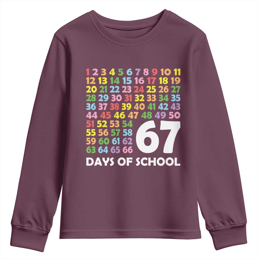 67 Days of School Youth Sweatshirt Colorful Countdown Grid Milestone Classroom Fun TS02 Maroon Print Your Wear