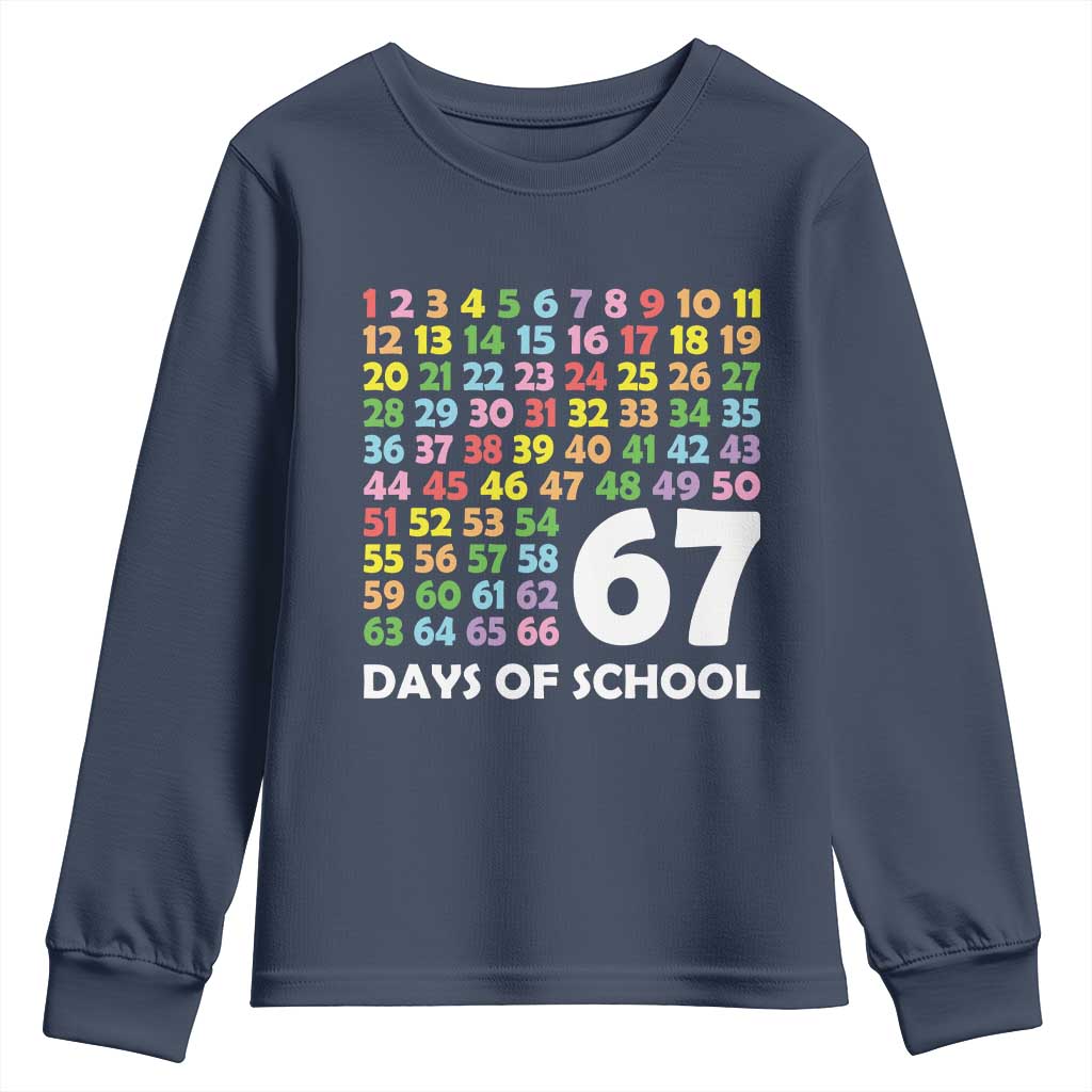 67 Days of School Youth Sweatshirt Colorful Countdown Grid Milestone Classroom Fun TS02 Navy Print Your Wear