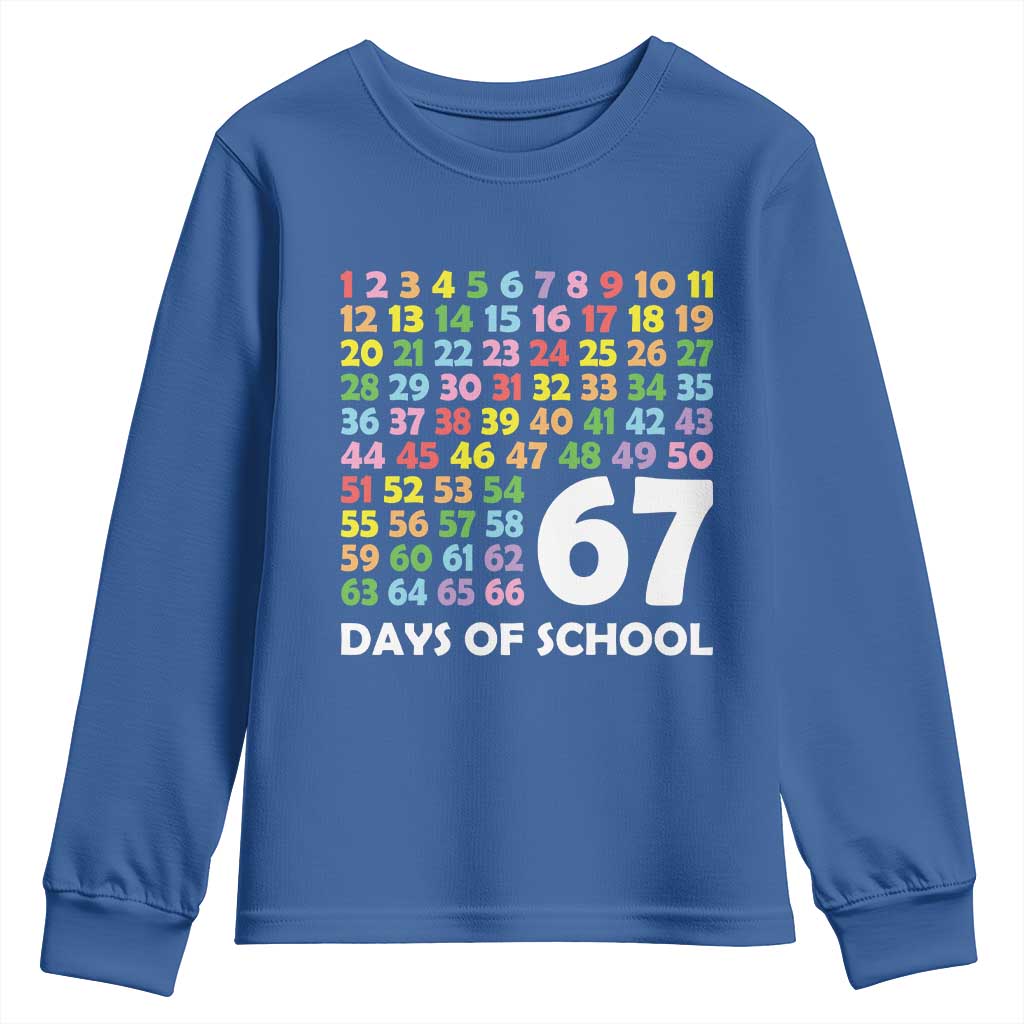 67 Days of School Youth Sweatshirt Colorful Countdown Grid Milestone Classroom Fun TS02 Royal Blue Print Your Wear