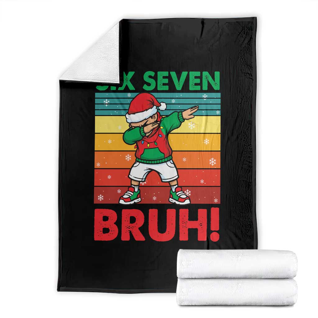 Six Seven Bruh Christmas Dabbing Throw Blanket Funny 67 Meme Retro Santa Kid Vibes TS02 Black Print Your Wear