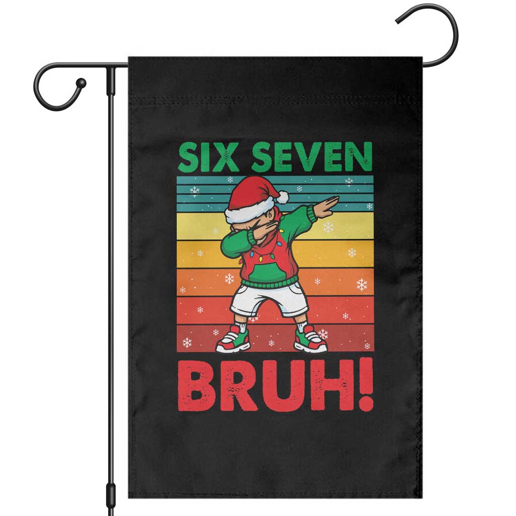 Six Seven Bruh Christmas Dabbing Garden Flag Funny 67 Meme Retro Santa Kid Vibes TS02 Black Print Your Wear