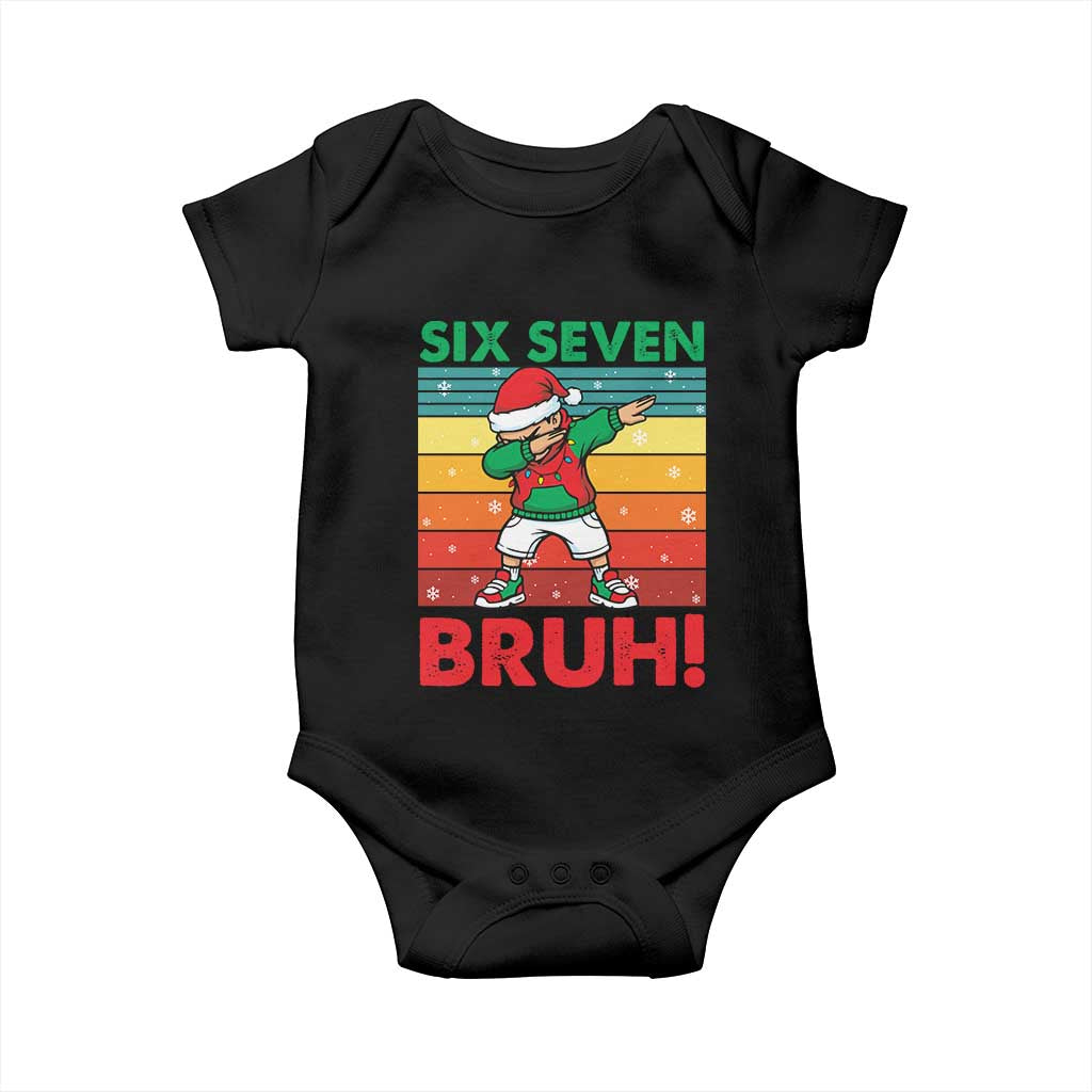 Six Seven Bruh Christmas Dabbing Baby Onesie Funny 67 Meme Retro Santa Kid Vibes TS02 Black Print Your Wear