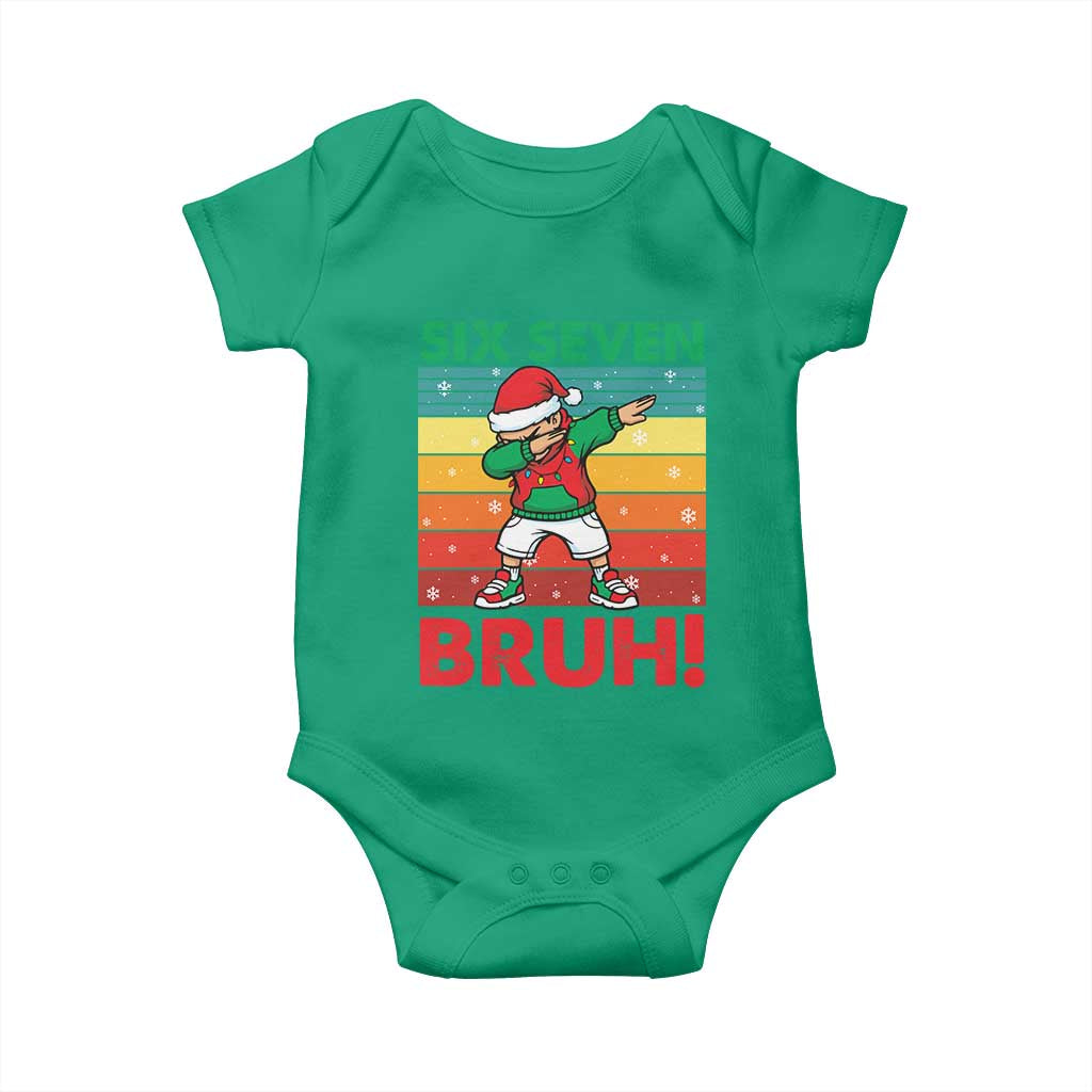 Six Seven Bruh Christmas Dabbing Baby Onesie Funny 67 Meme Retro Santa Kid Vibes TS02 Irish Green Print Your Wear