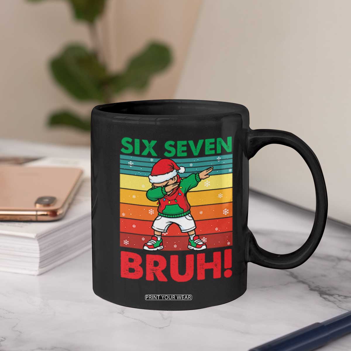 Six Seven Bruh Christmas Dabbing Coffee Mug Funny 67 Meme Retro Santa Kid Vibes TS02 Print Your Wear