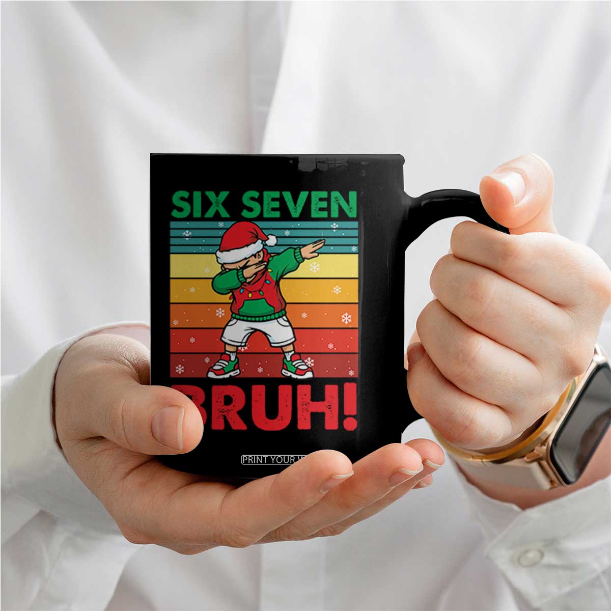 Six Seven Bruh Christmas Dabbing Coffee Mug Funny 67 Meme Retro Santa Kid Vibes TS02 Print Your Wear