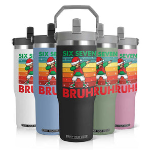Six Seven Bruh Christmas Dabbing Flip Straw Tumbler Funny 67 Meme Retro Santa Kid Vibes TS02 Print Your Wear