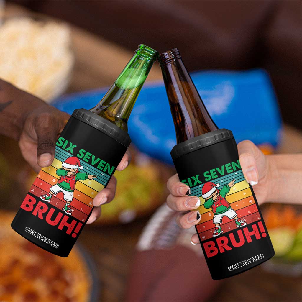 Six Seven Bruh Christmas Dabbing 4 in 1 Can Cooler Tumbler Funny 67 Meme Retro Santa Kid Vibes TS02 Print Your Wear