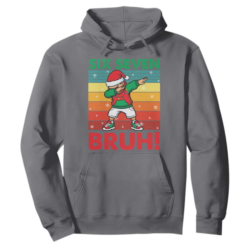 Six Seven Bruh Christmas Dabbing Hoodie Funny 67 Meme Retro Santa Kid Vibes - Print Your Wear