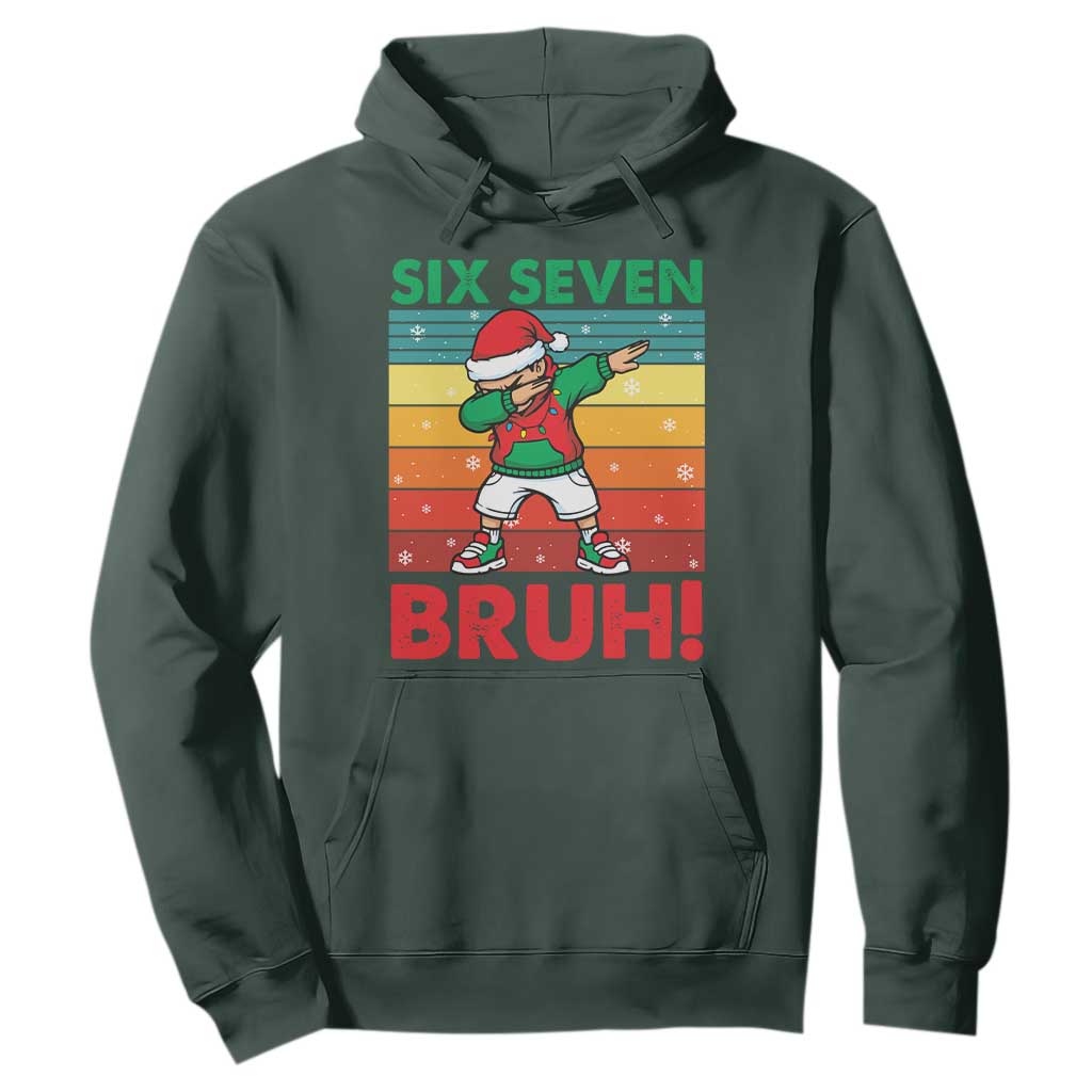Six Seven Bruh Christmas Dabbing Hoodie Funny 67 Meme Retro Santa Kid Vibes TS02 Dark Forest Green Print Your Wear