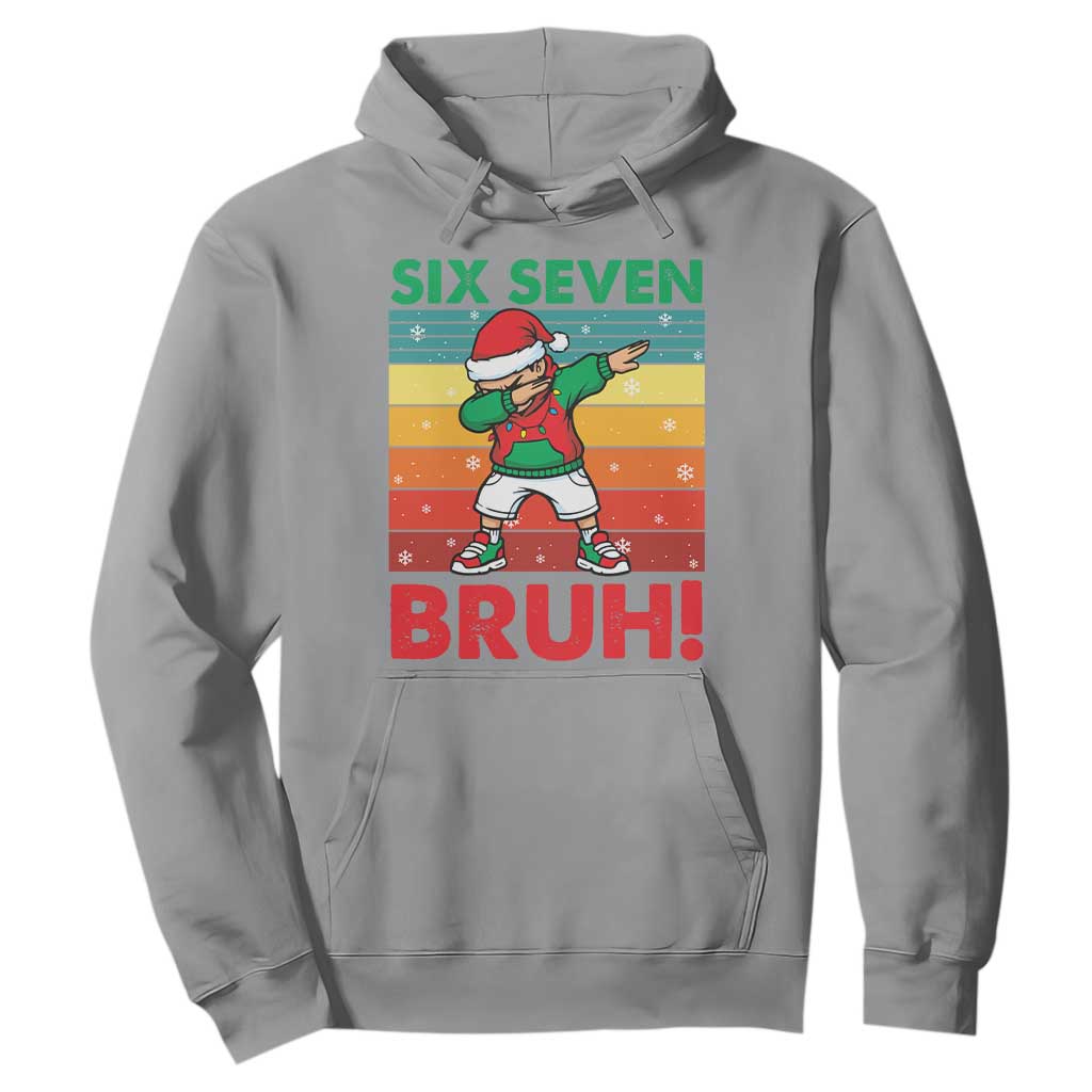 Six Seven Bruh Christmas Dabbing Hoodie Funny 67 Meme Retro Santa Kid Vibes - Print Your Wear