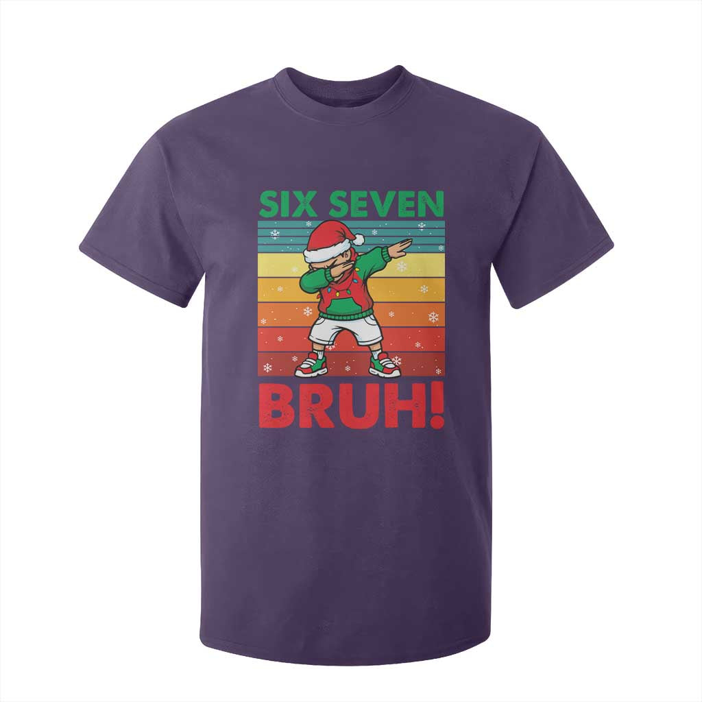 Six Seven Bruh Christmas Dabbing T Shirt For Kid Funny 67 Meme Retro Santa Kid Vibes TS02 Purple Print Your Wear
