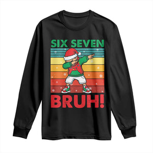 Six Seven Bruh Christmas Dabbing Long Sleeve Shirt Funny 67 Meme Retro Santa Kid Vibes TS02 Black Print Your Wear