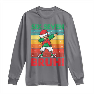 Six Seven Bruh Christmas Dabbing Long Sleeve Shirt Funny 67 Meme Retro Santa Kid Vibes TS02 Charcoal Print Your Wear