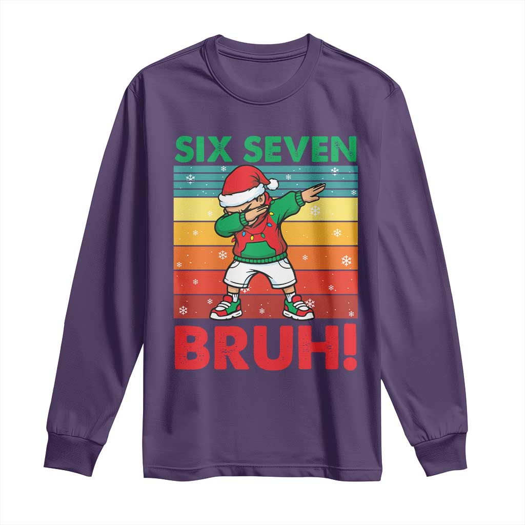 Six Seven Bruh Christmas Dabbing Long Sleeve Shirt Funny 67 Meme Retro Santa Kid Vibes TS02 Purple Print Your Wear