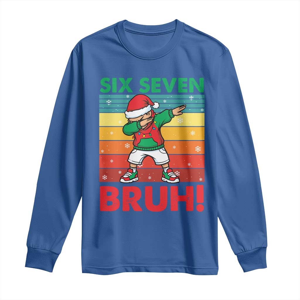 Six Seven Bruh Christmas Dabbing Long Sleeve Shirt Funny 67 Meme Retro Santa Kid Vibes TS02 Royal Blue Print Your Wear