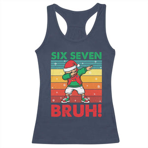 Six Seven Bruh Christmas Dabbing Racerback Tank Top Funny 67 Meme Retro Santa Kid Vibes TS02 Navy Print Your Wear