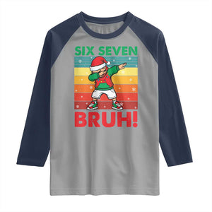 Six Seven Bruh Christmas Dabbing Raglan Shirt Funny 67 Meme Retro Santa Kid Vibes TS02 Sport Gray Navy Print Your Wear