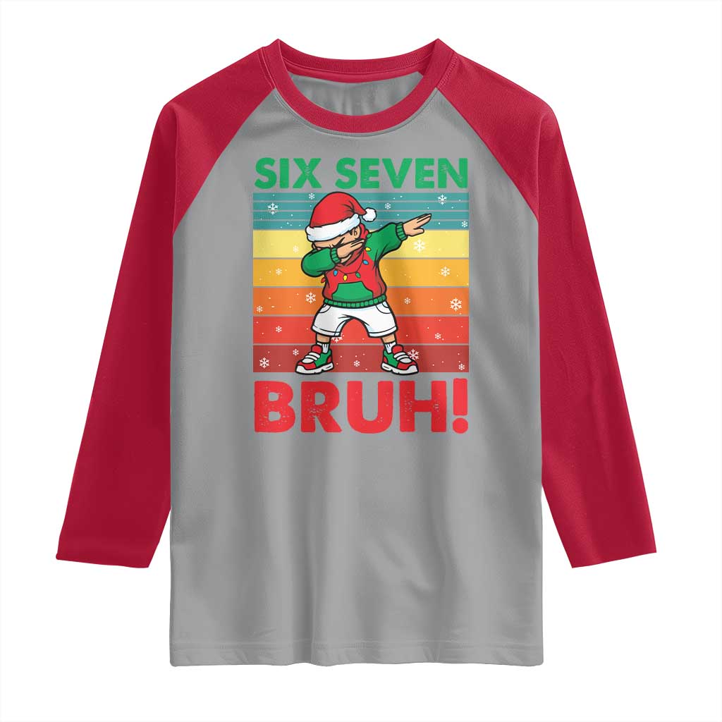 Six Seven Bruh Christmas Dabbing Raglan Shirt Funny 67 Meme Retro Santa Kid Vibes TS02 Sport Gray Red Print Your Wear