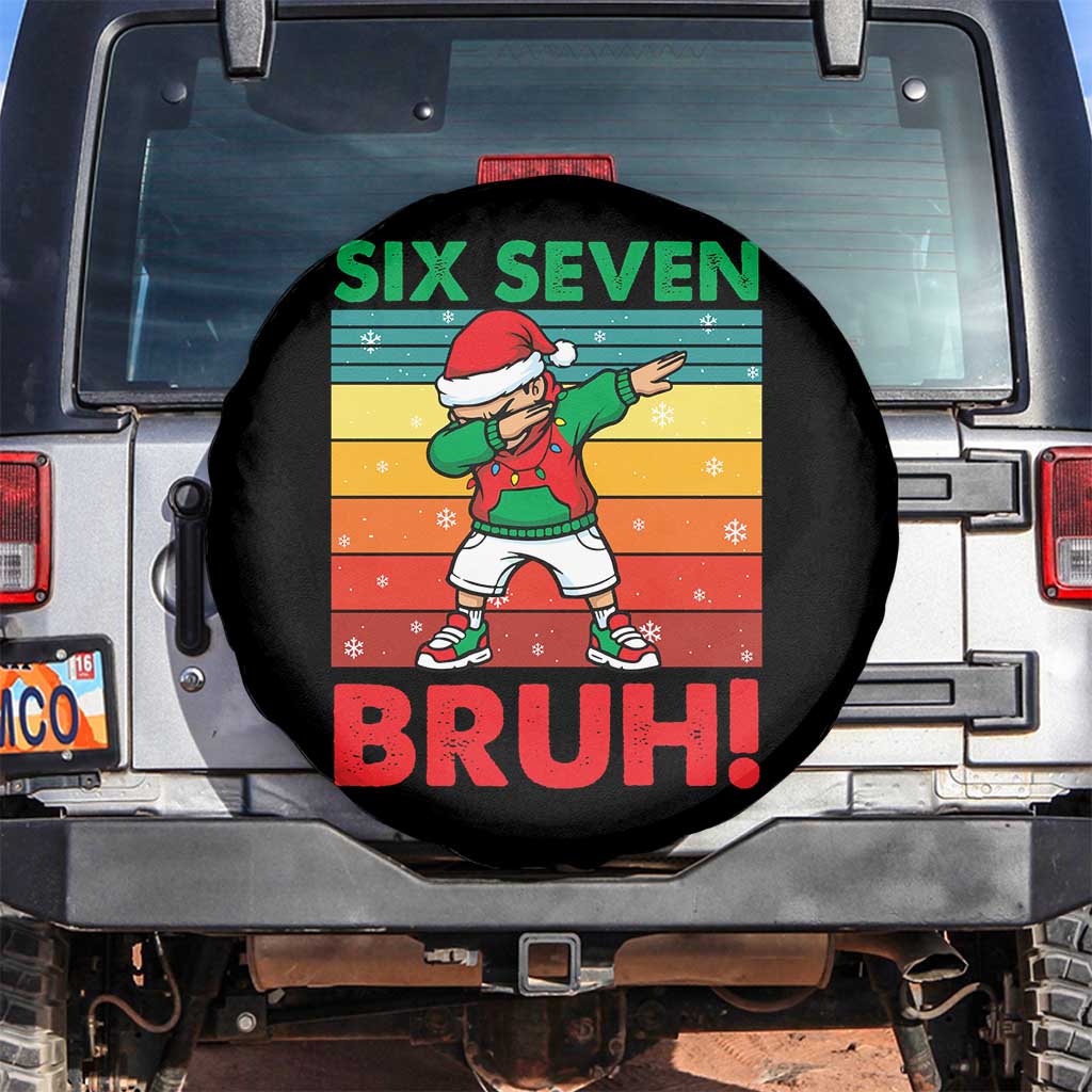 Six Seven Bruh Christmas Dabbing Spare Tire Cover Funny 67 Meme Retro Santa Kid Vibes TS02 No hole Black Print Your Wear
