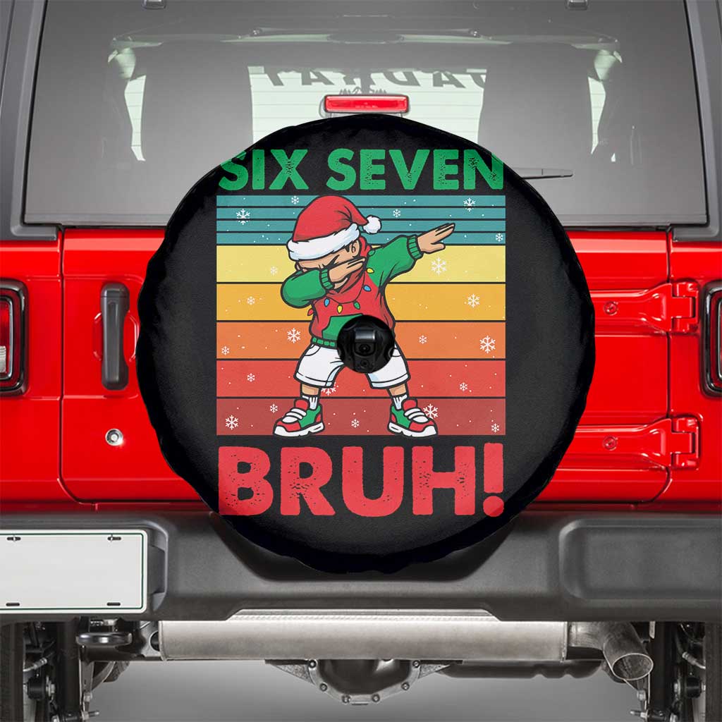 Six Seven Bruh Christmas Dabbing Spare Tire Cover Funny 67 Meme Retro Santa Kid Vibes TS02 Black Print Your Wear