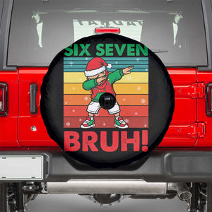 Six Seven Bruh Christmas Dabbing Spare Tire Cover Funny 67 Meme Retro Santa Kid Vibes TS02 Black Print Your Wear