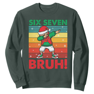 Six Seven Bruh Christmas Dabbing Sweatshirt Funny 67 Meme Retro Santa Kid Vibes TS02 Dark Forest Green Print Your Wear