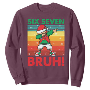 Six Seven Bruh Christmas Dabbing Sweatshirt Funny 67 Meme Retro Santa Kid Vibes TS02 Maroon Print Your Wear