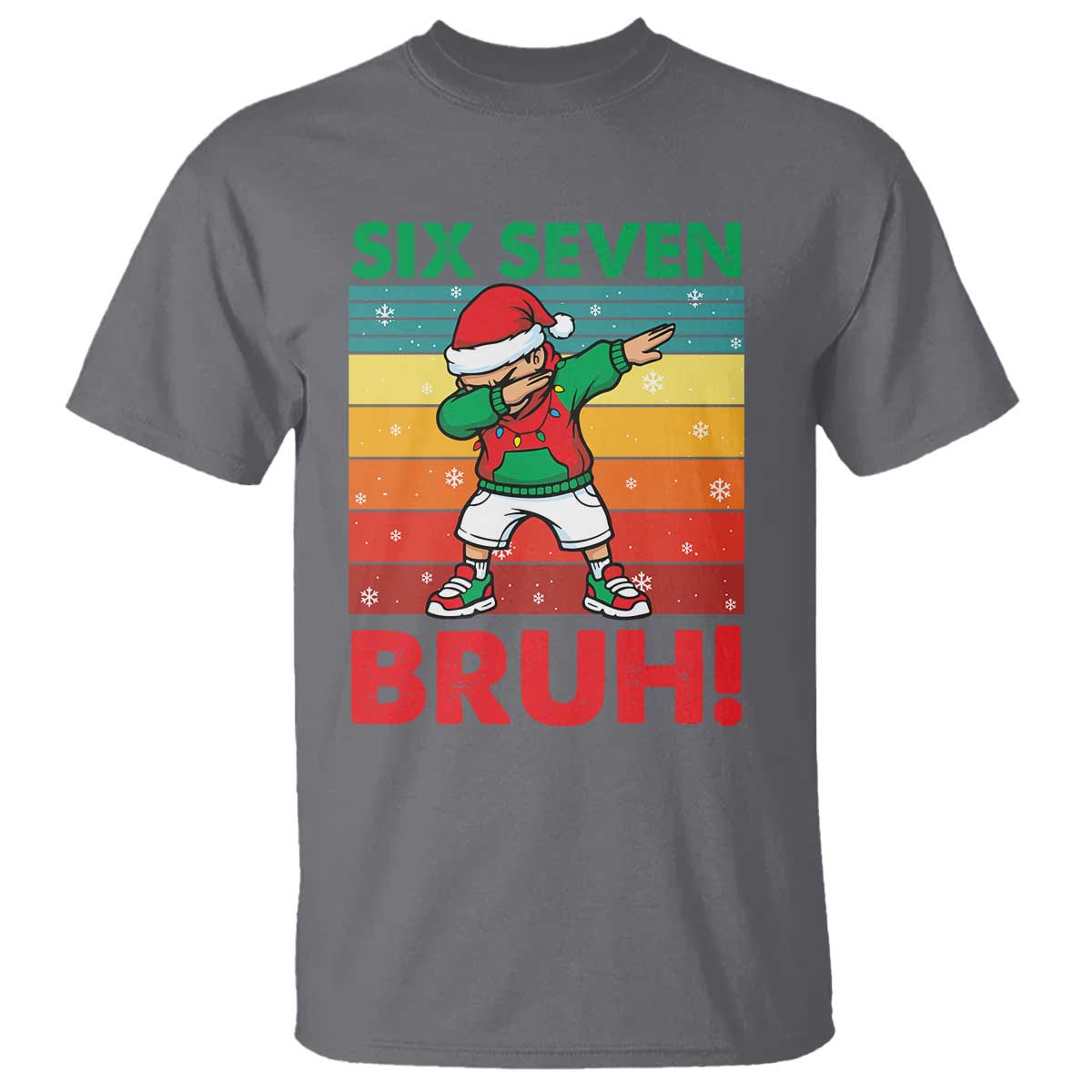 Six Seven Bruh Christmas Dabbing T Shirt Funny 67 Meme Retro Santa Kid Vibes - Print Your Wear