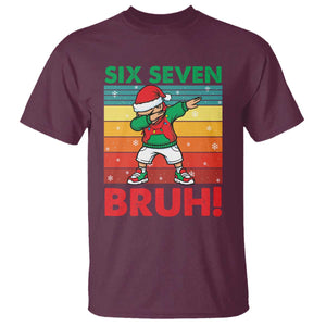 Six Seven Bruh Christmas Dabbing T Shirt Funny 67 Meme Retro Santa Kid Vibes TS02 Maroon Print Your Wear