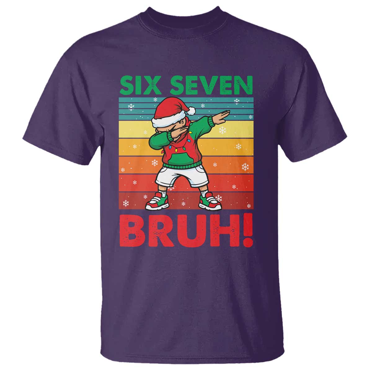 Six Seven Bruh Christmas Dabbing T Shirt Funny 67 Meme Retro Santa Kid Vibes - Print Your Wear