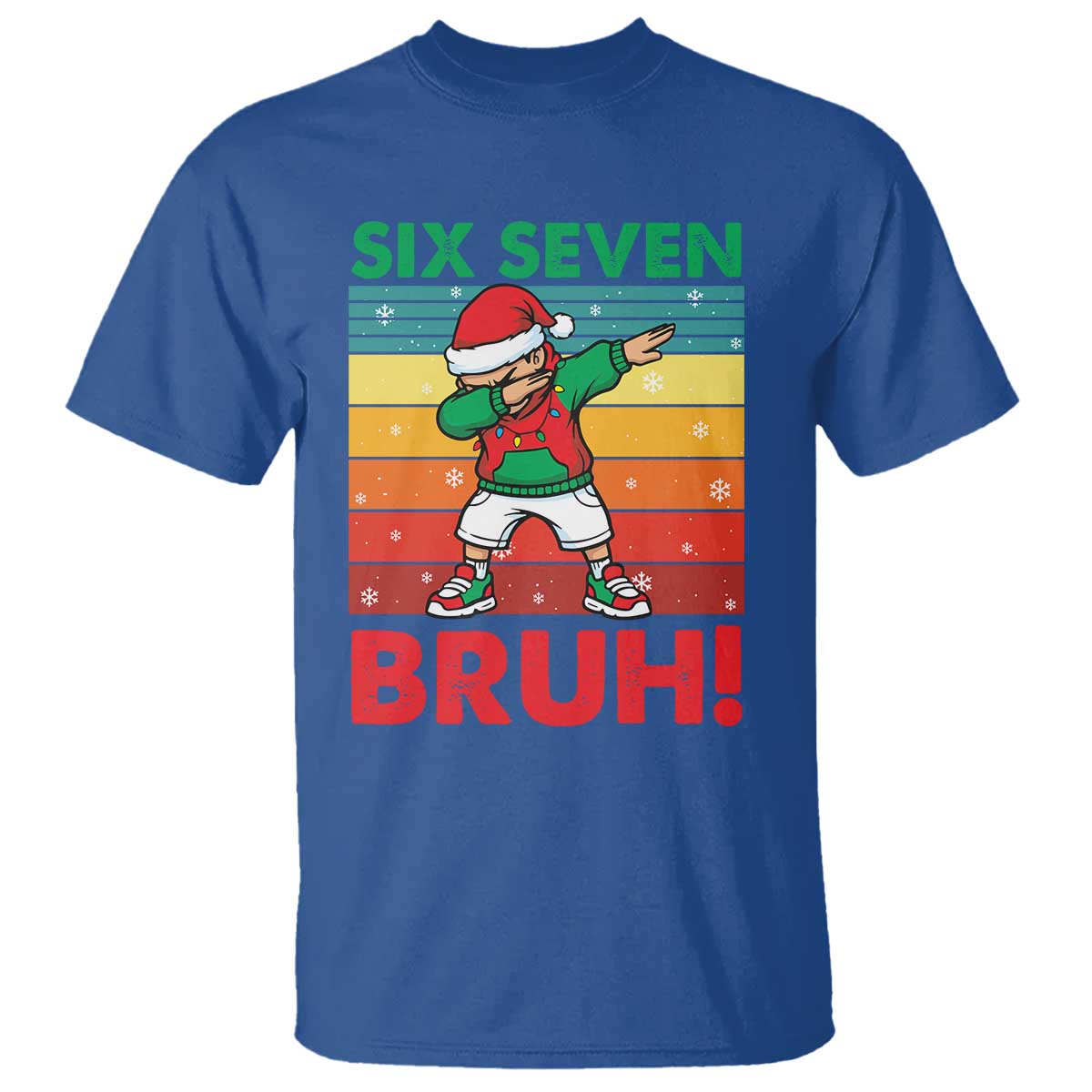 Six Seven Bruh Christmas Dabbing T Shirt Funny 67 Meme Retro Santa Kid Vibes TS02 Royal Blue Print Your Wear