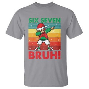 Six Seven Bruh Christmas Dabbing T Shirt Funny 67 Meme Retro Santa Kid Vibes - Print Your Wear
