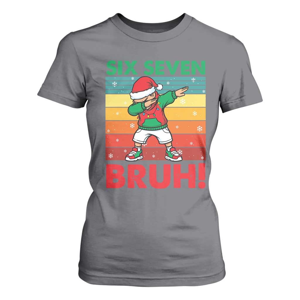 Six Seven Bruh Christmas Dabbing T Shirt For Women Funny 67 Meme Retro Santa Kid Vibes TS02 Charcoal Print Your Wear