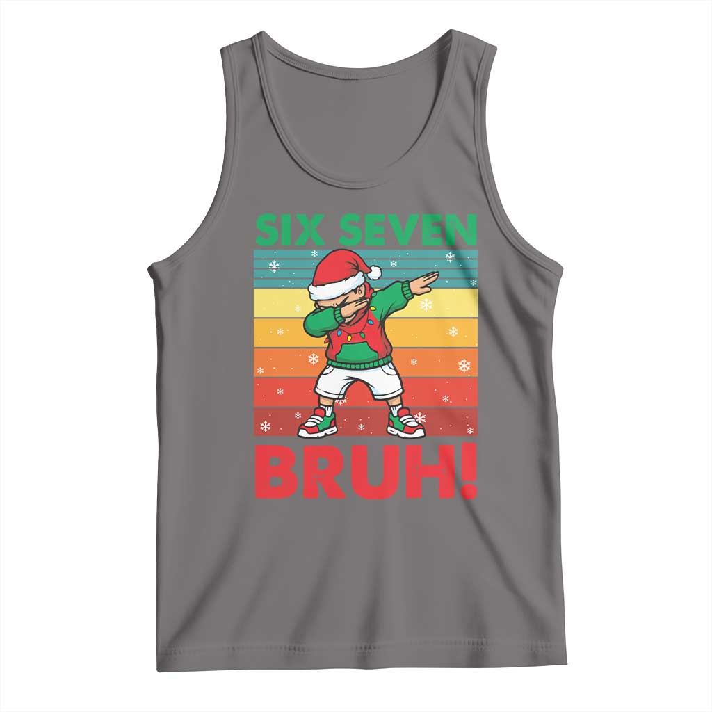 Six Seven Bruh Christmas Dabbing Tank Top Funny 67 Meme Retro Santa Kid Vibes TS02 Deep Heather Print Your Wear