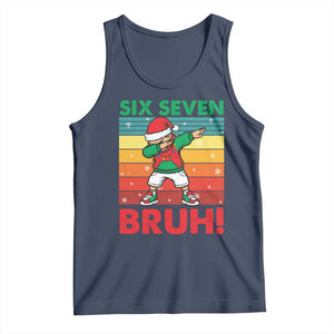 Six Seven Bruh Christmas Dabbing Tank Top Funny 67 Meme Retro Santa Kid Vibes TS02 Navy Print Your Wear