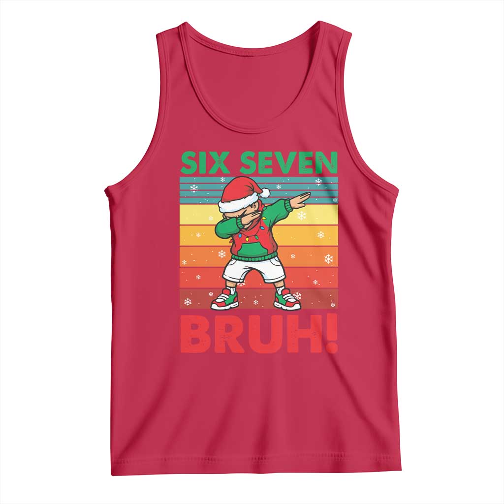Six Seven Bruh Christmas Dabbing Tank Top Funny 67 Meme Retro Santa Kid Vibes TS02 Red Print Your Wear