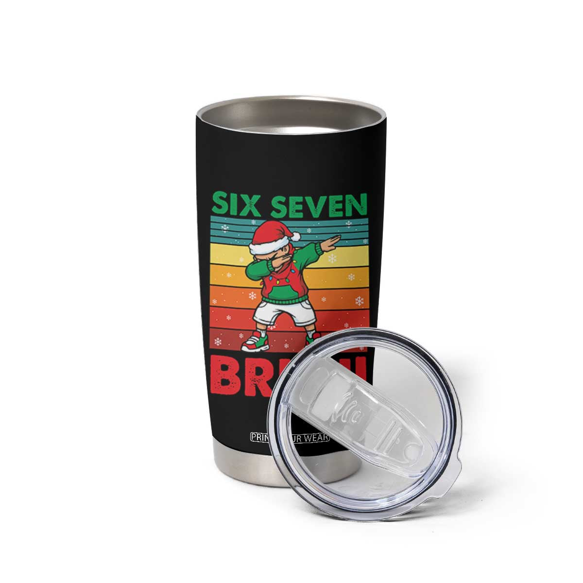 Six Seven Bruh Christmas Dabbing Tumbler Cup Funny 67 Meme Retro Santa Kid Vibes TS02 Print Your Wear