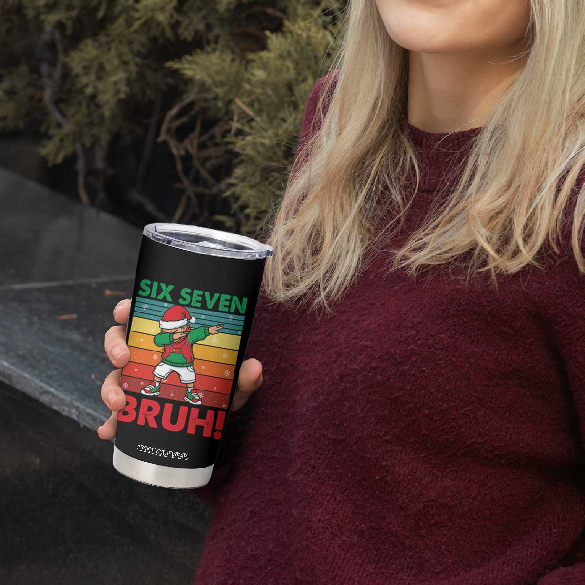 Six Seven Bruh Christmas Dabbing Tumbler Cup Funny 67 Meme Retro Santa Kid Vibes TS02 Print Your Wear