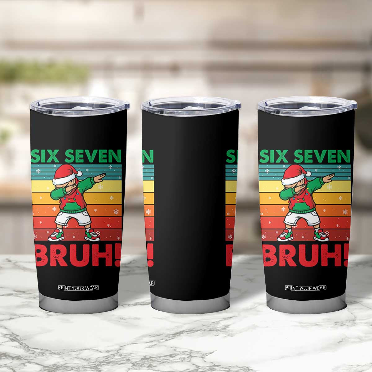 Six Seven Bruh Christmas Dabbing Tumbler Cup Funny 67 Meme Retro Santa Kid Vibes TS02 Print Your Wear