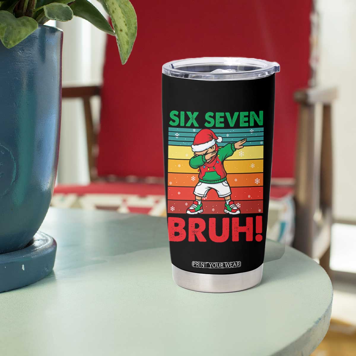 Six Seven Bruh Christmas Dabbing Tumbler Cup Funny 67 Meme Retro Santa Kid Vibes TS02 Print Your Wear