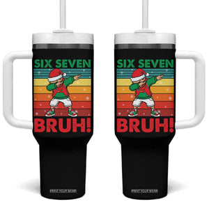 Six Seven Bruh Christmas Dabbing Tumbler With Handle Funny 67 Meme Retro Santa Kid Vibes TS02 One Size: 40 oz Black Print Your Wear